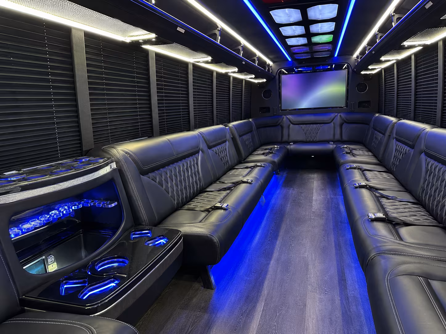 millcreek 20 passenger party bus inside